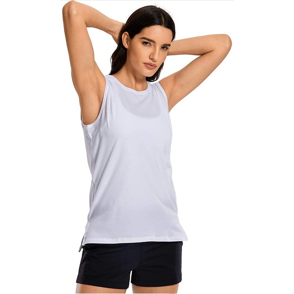 CRZ YOGA White Pima Cotton Sleeveless Long Tank Tee T-Shirt Size L - Picture 1 of 9